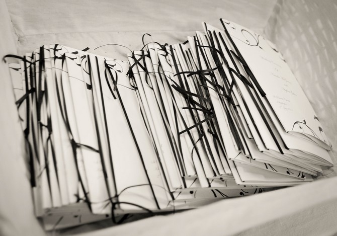 wedding stationery inspiration. mass booklets black and white decor. Tara Aherne real wedding photography wedding mass booklets ties black